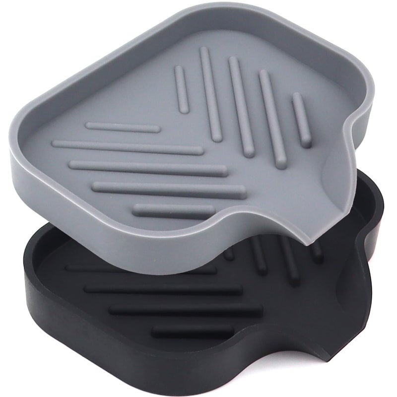 YASMEN 2 Pcs Silicone Soap Dish, Soap Holder with Drain, Sponge Holder for Kitchen Sink, Soap Dispenser Tray, Bathroom & Kitchen Sink Organizer, Rubber Soap Dishes for Bar Soap,Soap Bottles-Black/Grey - Image 1